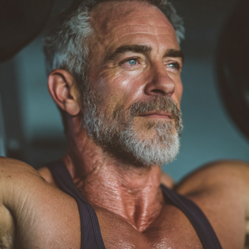 Persoană matură meditând într-un cadru liniștit